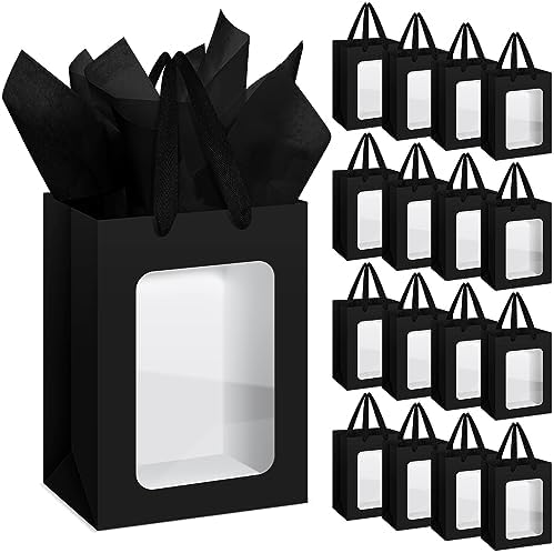 Zhanmai 36 Pcs Kraft Paper Gift Bags with Clear Window Handles, Black by Zhanmai