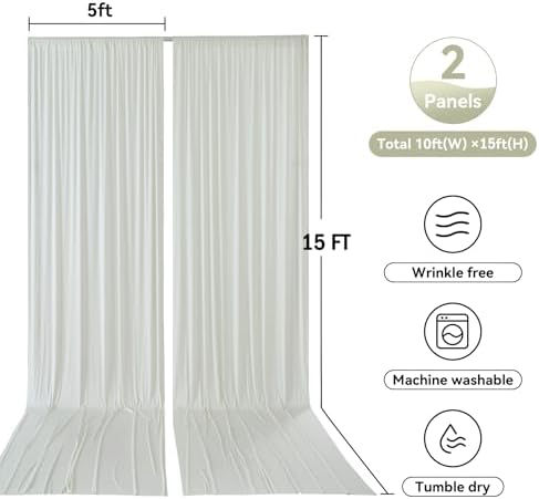 10ftx15ft Ivory Backdrop Curtains for Parties, Wrinkle Free Polyester Ivory Photo Backdrop Drapes 2 Panels 15 ft Long Back Drop Cloth Drapery for Wedding Birthday Photography Background Curtain - Image 6