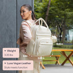 BabbleRoo Leather Diaper Bag Backpack - Baby Essentials Travel Baby Bag, Multi function, Water Resistant, with Changing Pad, Stroller Straps & Pacifier Case – Unisex, Eggshell White - Image 3
