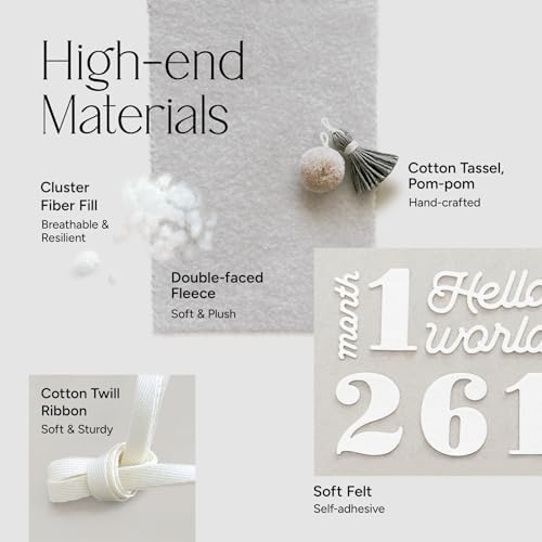Balloon Baby Monthly Milestone Marker Signs, Photo Prop for Photoshoot | Stuffed Plush Balloon, Tassel, Pompom | Birth Announcement, Gender Neutral Baby Shower, Newborn Gift Set (Sand Beige) - Image 5