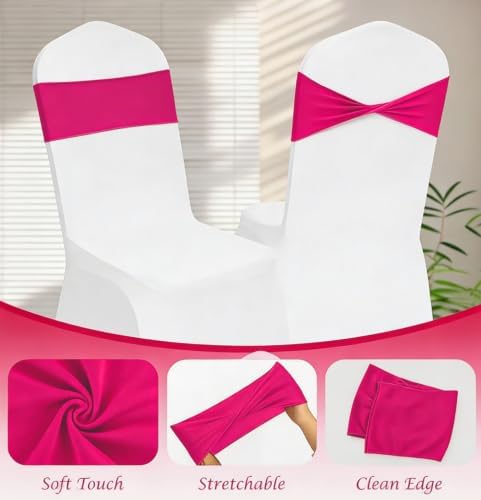 hot Pink Chair Sashes Bows 60Pcs Spandex Chair Sashes Elastic Chair Cover Bands Ties Without Buckle for Wedding Birthday Party Ceremoney Events Decoration - Image 4