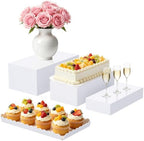 Buffet Risers, 4PCS Glossy White Acrylic Food Risers for Party Table, Rectangle Display Riser Stand with Hollow Box for Dessert Catering Drink Supply, Scalloped Acrylic Serving Tray for Cupcake by JINGOYUE