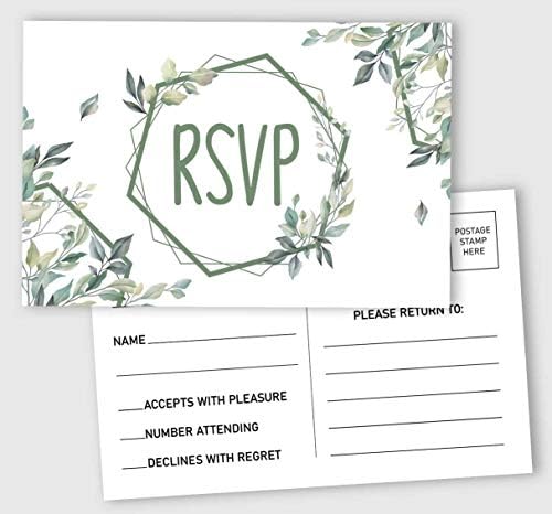 RSVP Postcards (Set of 50) 4"X6" Blank with Mailing Side,RSVP Reply Response Cards for Wedding Greenery Print Return Cards by Inkdotpot
