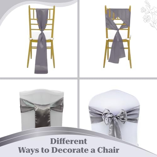 MDS® Pack of 100 Satin Chair Sashes for Wedding & Events – Silver Grey - Image 4