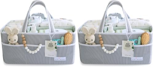 Lily Miles Baby Diaper Caddy Organizer - Large Tote Bag for Newborn essentials Boy or Girl - Baby Shower Basket - Nursery Must Haves - Registry Favorites - Newborn Caddie Car Organizer (Pack of 2) by LilyMiles