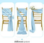 YMHPRIDE 60 PCS Light Blue Satin Chair Sashes, 7x108 Inch Ties Chair Bows - Image 5