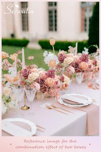 Serwalin 2Pcs Artificial Flowers Silk Dusty Pink Peonies Flower for Wedding - Image 2