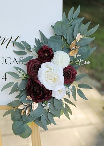 Artificial Burgundy Wedding Arch Flower Floral Swags Set of 2 - Image 4