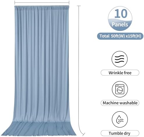 50ftx15ft Dusty Blue Backdrop Curtains for Parties, Wrinkle Free Polyester Photo Backdrop Drapes 10 Panels 15 ft Long Back Drop Cloth Drapery for Wedding Birthday Photography Background Party - Image 5