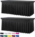 2 Pack Black Spandex Table Covers for 6 Foot Rectangle Tables, Wrinkle Free Fitted Tablecloths 6ft Stretch Table Clothes with Skirt for Parties Weddings Birthday Banquet Baby Shower by Htper