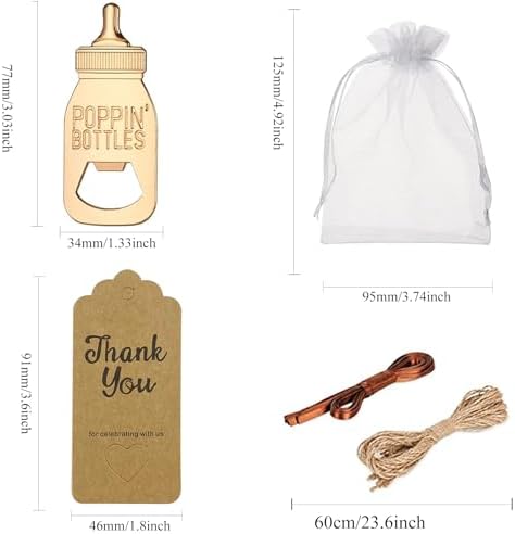 50PCS Baby Shower Favors Baby Bottle Openers, Baby Shower Party Favors for Guests Gifts Wedding Souvenirs Birthday Party Decor with Thank You Tags and Sheer Bags in Bluk(Poppin Style) - Image 2