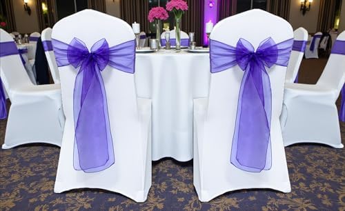 Pack of 200 Organza Chair Sashes for Wedding & Event Décor – Cadbury Purple - Image 2