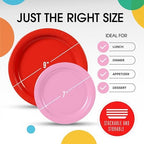 Party Solids Exquisite Red & Pink Mixed Paper Plates - 7" & 9", 200 Pack (100 each), 350 GSM - Image 3