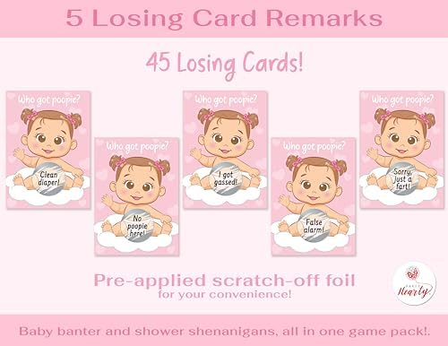 Party Hearty Baby Shower Scratch-Off Game, Poopie Emoji Cards - Pink Girl (Pack of 3) - Image 4