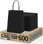 GSSUSA Black Gift Bags 5.25x3.75x8 600Pcs, Paper Bags with Handles Bulk for Small Business by GSSUSA
