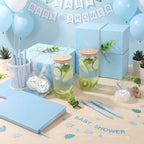 6 Set Baby Shower Prizes for Winners Gifts Baby Shower Guest Gifts Soap Pen Glass Tumbler Notebook Gift Box Packaging Wedding Bridal Game Prizes Gift Box Party Favors (Blue,Classic) - Image 3