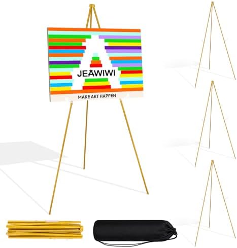 JEAWIWI 4 Pcs Lightweight Easel Stand, 66 Inch, Gold, with Portable Bags by JEAWIWI