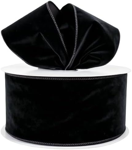Meseey 4 Inch 50 Yards Black Velvet Wired Ribbon - Premium Soft Velvet Ribbon with Wire Edges for Halloween, Christmas, Wedding, Gothic Decor, Gift Wrapping, DIY Crafts by MeseeyRibbonBow