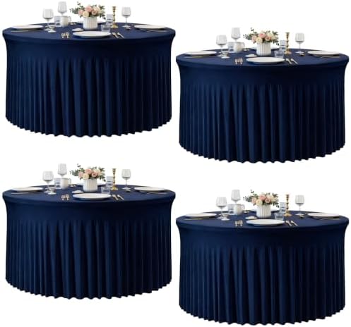Navy Blue 4PCS Round Spandex Tablecloth for 5FT/60In Inch Round Table by Torrowsrort