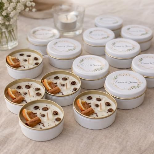 Personalized Coffee Scented Soy Wax Candle Favors with Cinnamon Stick & Dried Orange – Rustic Wedding, Bridal & Baby Shower, Birthday, Christmas Event Gifts (10–200 Bulk Available) - Image 6