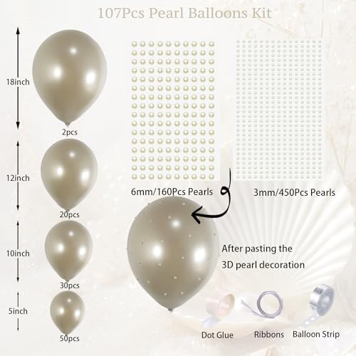 Pearl Balloon Arch Kit with 107pcs Double Layer Sand White Balloons & 610 Pearl Stickers, Wedding Balloon Garland Arch for Bridal Shower Baby Shower Engagement Birthday Decorations (Pack of 2) - Image 2