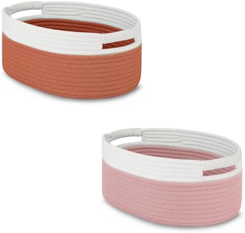 2 Pack Small Woven Basket with Gift Bags and Ribbons, Empty Baby Gift Baskets for Kids Women Men, Shelf Storage, Small Cat Dog Pet Toy Boxes, 13”x 9”x 5.5” by BOSROTY