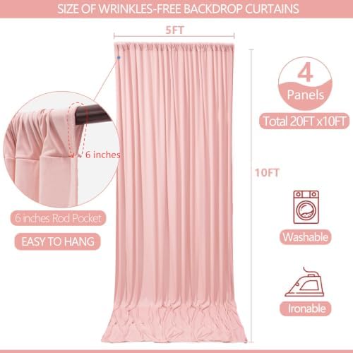 ESGOTBME 20x10ft Wrinkle Free Blush Pink Backdrop Curtain for Parties Soft Fabric Drapes Wedding Ivory Curtain Backdrop for Birthday Party Decorations Background for Photography 5x10ft,4 Panels - Image 4