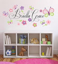 Flowers and Butterflies Personalized Custom Name Childrens Nursery Printed Vinyl Wall Decal Plus Free 12" White Hello Door Decal, Girl Name Wall Decal, Girls Name Decal, Wall Decor, Butterfly Decals by DecorDesignsDecals