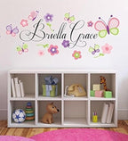 Flowers and Butterflies Personalized Custom Name Childrens Nursery Printed Vinyl Wall Decal Plus Free 12" White Hello Door Decal, Girl Name Wall Decal, Girls Name Decal, Wall Decor, Butterfly Decals by DecorDesignsDecals