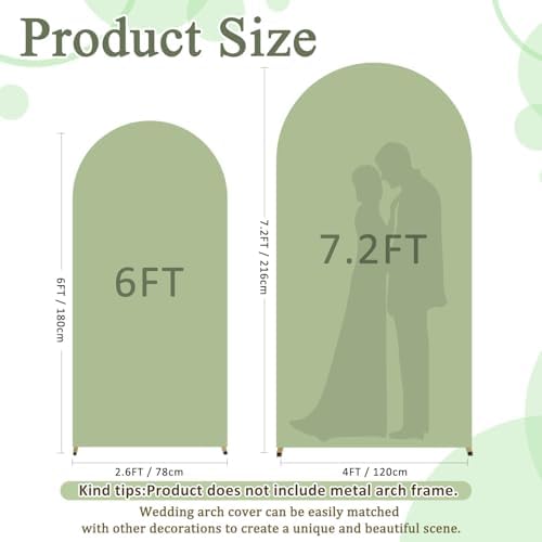 FOTSHARER Sage Green Spandex Arch Cover 6FT 7.2FT Arch Covers Stretchy Set of 2 Wedding Arch Stand Cover for Chiara Wall Round Top Arches Fabric Cover Garland for Graduation Party - Image 2