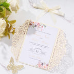 50PCS Gold Glitter Laser Cut Wedding Invitation with Butterfly Ribbons - Image 6