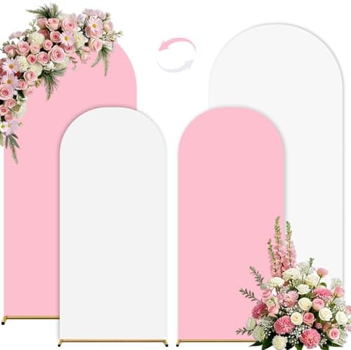 White Pink Arch Backdrop Cover Set of 2 (6FT/7.2FT) Arch Cover Spandex Wedding Arch Stand Covers for Baby Shower Bridal Shower Party Photo Birthday Spandex Baby Balloon Arch Covers Stretchy Backdrop by Unknown