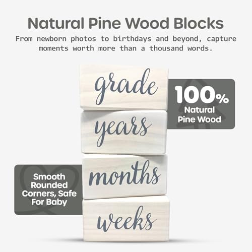 Pondering Pine Baby Milestone Blocks - Natural White Stain Pine Wood with Weeks Months Years Grade - Milestones Age Block Set with Bag, Newborn Weekly Monthly First Year Picture Props, Earth Friendly - Image 3