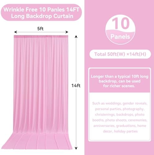 50ftx14FT Wrinkle Free Pastel Pink Backdrop Curtain for Wedding Parties - Image 2