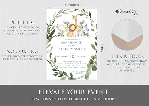 Wild One Baby Shower Invitation Set - Jungle Safari Greenery Animals Theme - Invites & Envelopes, Diaper Raffle Tickets, Book Request Cards - Gender Reveal Party Supplies, Personalized Large 5X7" - Image 5