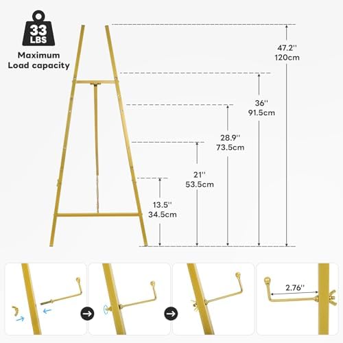 Gold Easel Stand for Sign, Adjustable Metal Display Easel 4-Tier Height Large Artist Display Easels for Painting Wedding, Baby Shower, Birthday Party and Commercial Display - Image 4