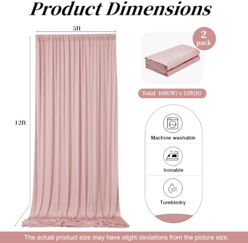 12ft x 10ft Dusty Pink Backdrop Curtains for Parties, Wrinkle Free 2 Panels Photo Backdrop Drapes Back Drop Cloth for Wedding Birthday Photography Background Decor - Image 6