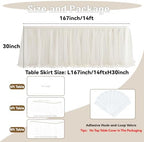 167in Ivory Tulle Table Skirts for Rectangle Tables 6/8ft, 2 Layer Gold Grim Ruffle Cream Tulle Tutu Table Skirt 14ft Decor Wedding Birthday Party Baby Shower Cake Dessert Tables(No Table Cover) - Image 4