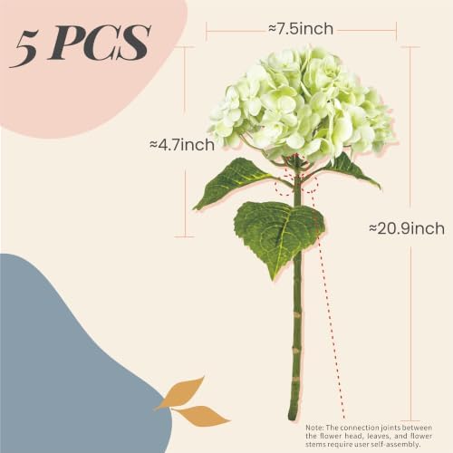 Yatim 21In Light Green Artificial Hydrangea Flowers with Stems 5 Pcs - Image 3