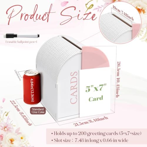 White Arched Wedding Card Box with Pink Standee & Erasable Pen for Party - Image 3
