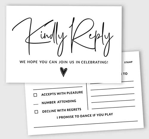 RSVP Postcards (Set of 50) 4"X6" Blank with Mailing Side,RSVP Reply Response Cards for Wedding Script Style Print Return Cards by Inkdotpot