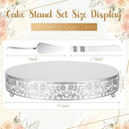 Wenqik 14 Inch Silver Cake Stand Set Metal Round Cupcake Dessert Stand with Cake Cutting, Flower Spatula Wedding Cupcake Pastry Display Candy Holder Display for Wedding Party Birthday Baby Shower - Image 2