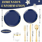 WDF 150pcs Blue plastic Plates - Navy Blue Plates Disposable 25guest Disposable Dinnerware Sets for Party/Wedding/Birthday - Image 2