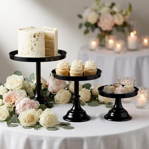 Black 3Pcs Metal Round Cake Stand Set 8/10/12 Inch Dessert Display by CBBZJY