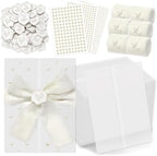 Wedding Invitation Kit, 50 Sets Pre-Folded Vellum Jackets for 5x7 Invites Ribbon Wax Seal Stickers Decorative Pearl Stickers for DIY Wedding Invitations Accessories by Fanuk