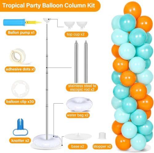 2 Sets Adjustable Balloon Column Stand Kit with Bases（Orange Teal Blue） - Image 2
