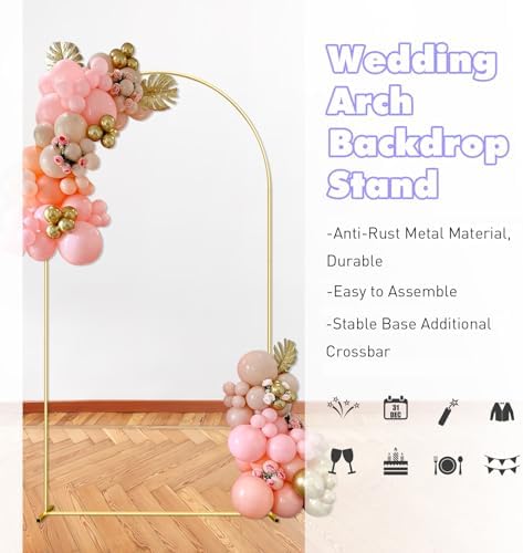 7.2FT Wedding Arch Backdrop Stand and Beige Arch Cover, Beige Spandex Fitted Backdrop Cover and Gold Wedding Arch Frame for Birthday Party Wedding Ceremony Bridal Baby Shower, Parties Decoration. - Image 3