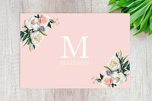 Andaz Press Custom Personalized Disposable Paper Placemats, 12 x 18 Inch, Set of 25, Monogram Blush Peach Floral, Tableware, Table Setting for Wedding, Bridal Shower, Baby Shower, Party, Holiday - Image 2