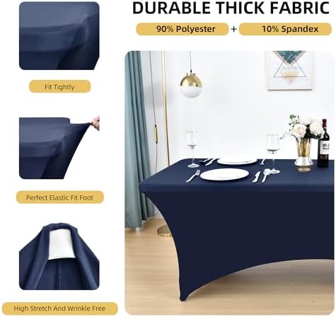 10-Pack 6ft Spandex Table Covers for Rectangle Standard Folding Tables - Wrinkle Resistant Stretch Tablecloths - Ultimate Fitted Table Protector for Parties, Banquet, Wedding - Image 2