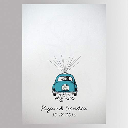 Rustic Wedding Guestbook Alternative Blue Car with Balloons Fingerprint Guest Sign-in Book Party Decorations Wedding Favors Accessories Ready to Hang-80x120cm - Image 2